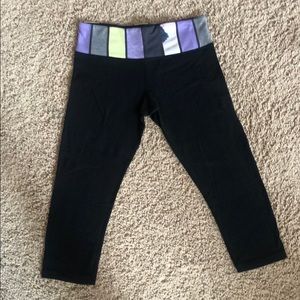Lululemon crop leggings. Colorful waist band.